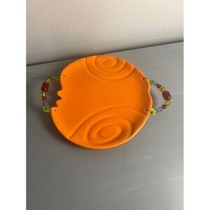 Ganz Bella Casa Orange Ceramic Bowl W/Bead Handles Rare Collectible Vintage